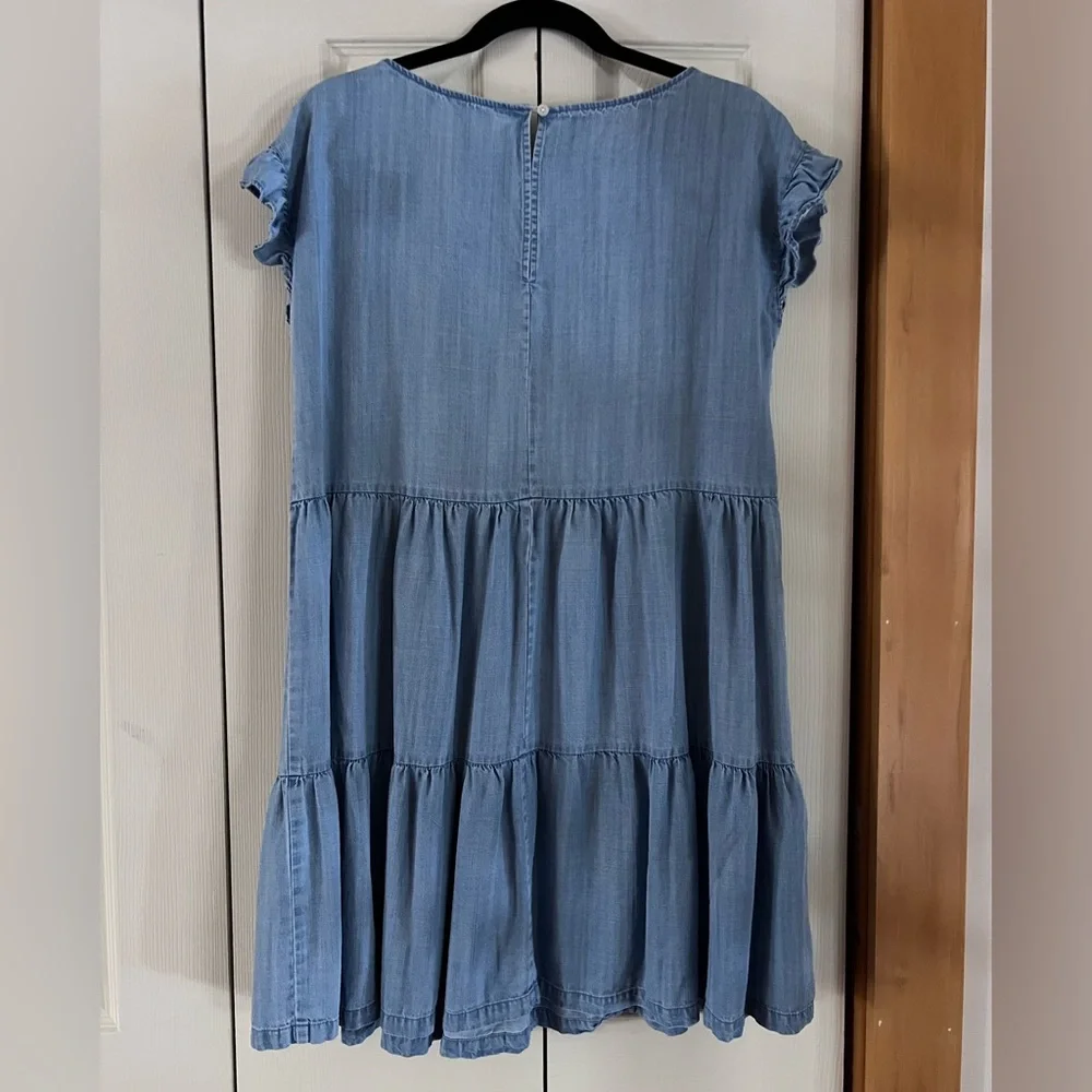 LOFT chambray tiered ruffle-sleeve mini dress - Picture 4 of 5